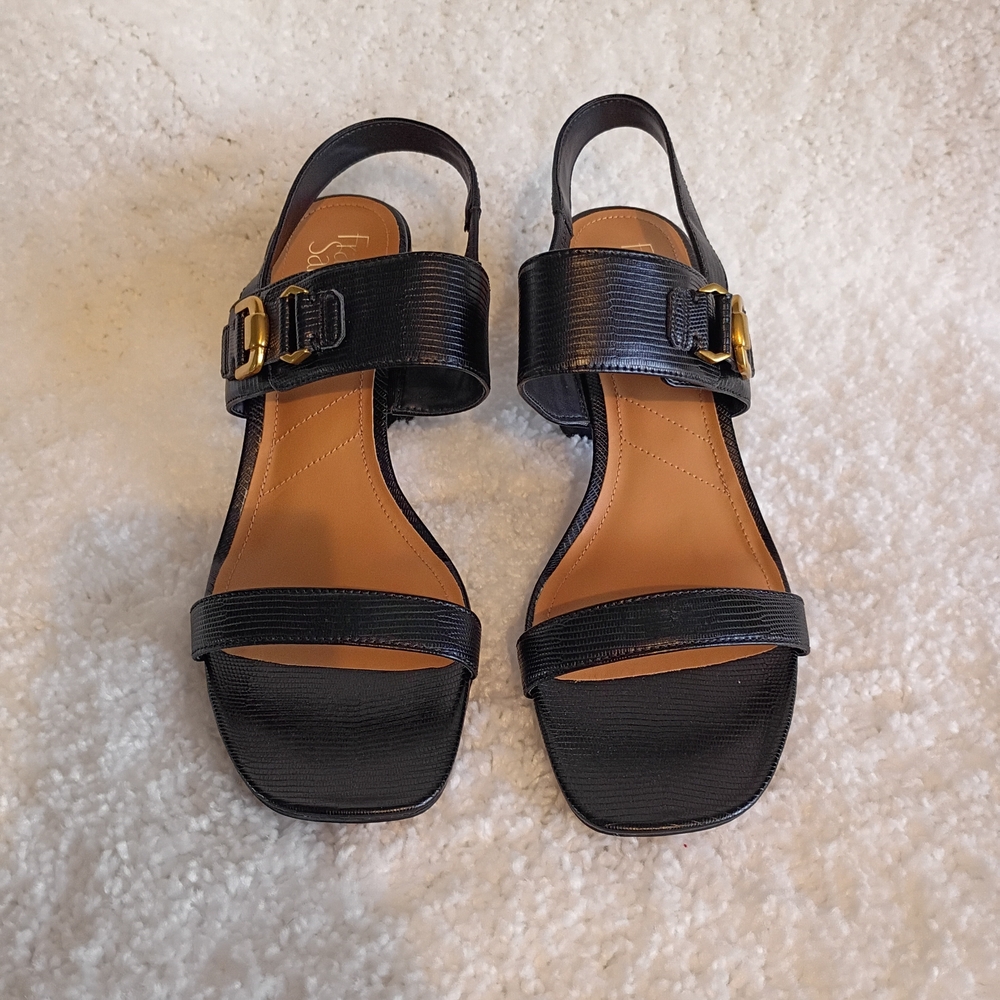 Franco Sarto Black Sandals with Gold Buckle